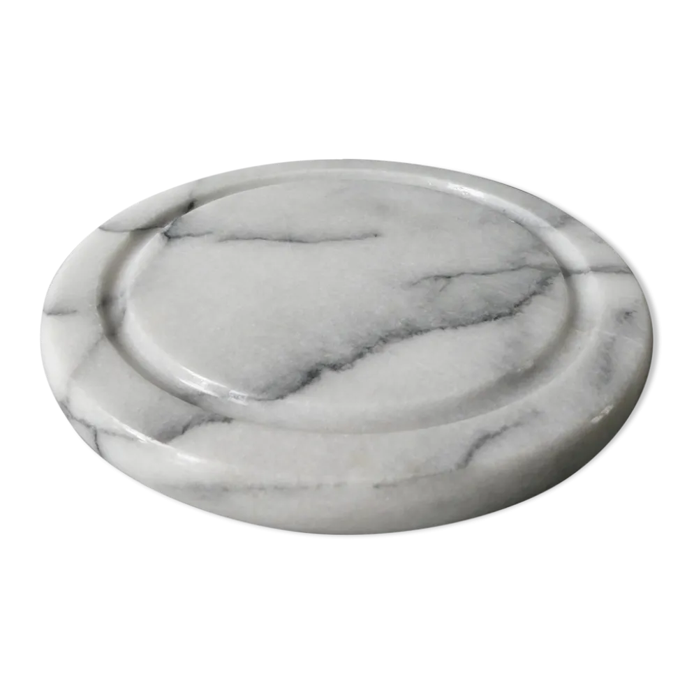 Dessous de plat en marbre blanc, veiné gris