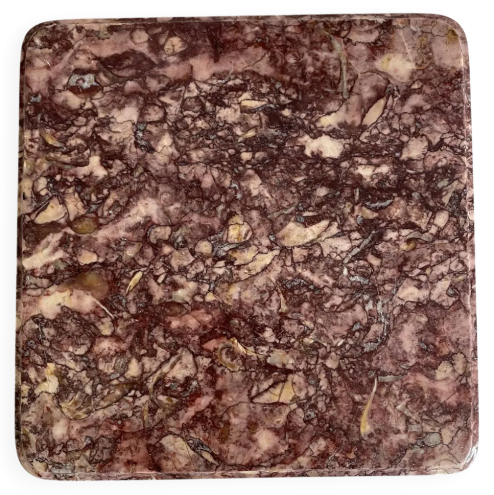 Dessous de plat en marbre rose et pieds boules laiton