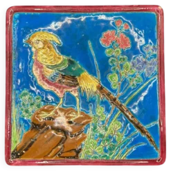 Dessous de plat en émaux cloisonnés de Longwy - décor faisan