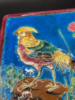 Dessous de plat en émaux cloisonnés de Longwy - décor faisan
