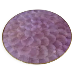 Dessous de plat en nacre mauve, Capiz des Philippines, cerclage laiton 1970