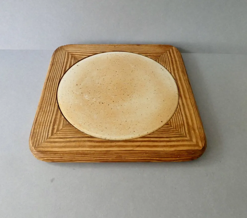 Dessous de plat en pin et en grès du Marais France, années 80