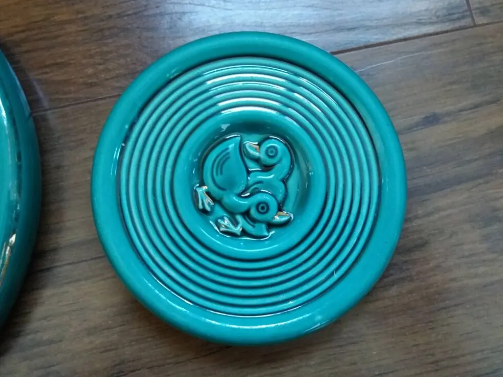 Dessous de plat et de bouteille vert émeraude motif canard