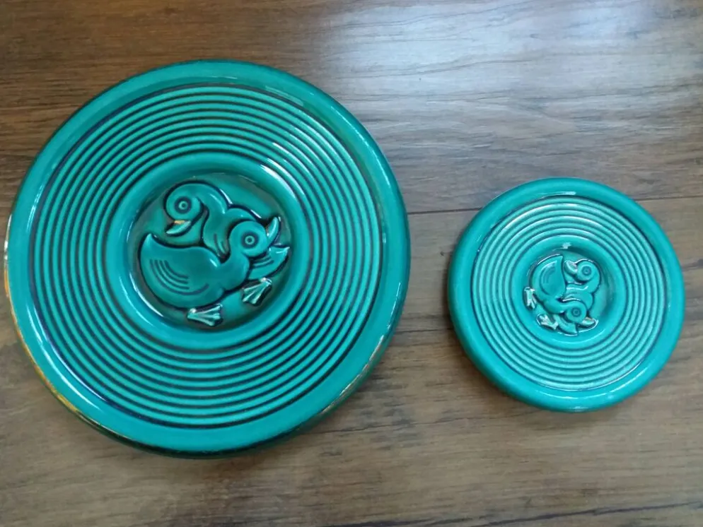 Dessous de plat et de bouteille vert émeraude motif canard