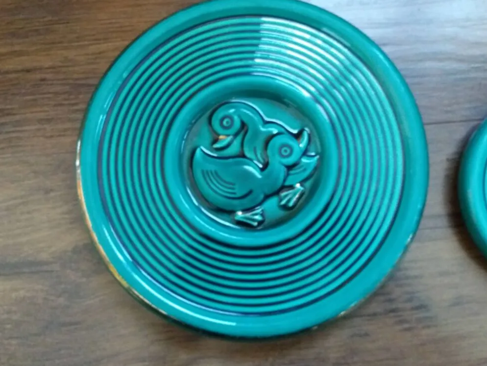 Dessous de plat et de bouteille vert émeraude motif canard