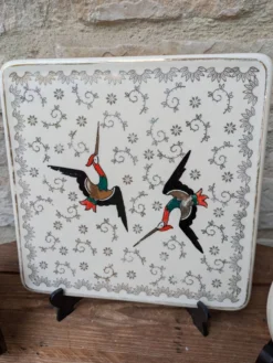 Dessous de plat et 2 dessous de bouteille Longwy modèle Chypre