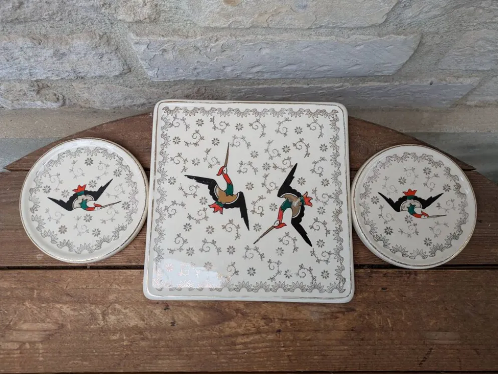 Dessous de plat et 2 dessous de bouteille Longwy modèle Chypre