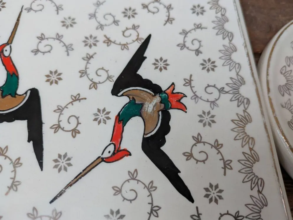 Dessous de plat et 2 dessous de bouteille Longwy modèle Chypre
