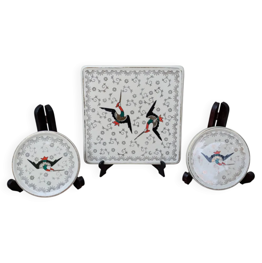 Dessous de plat et 2 dessous de bouteille Longwy modèle Chypre