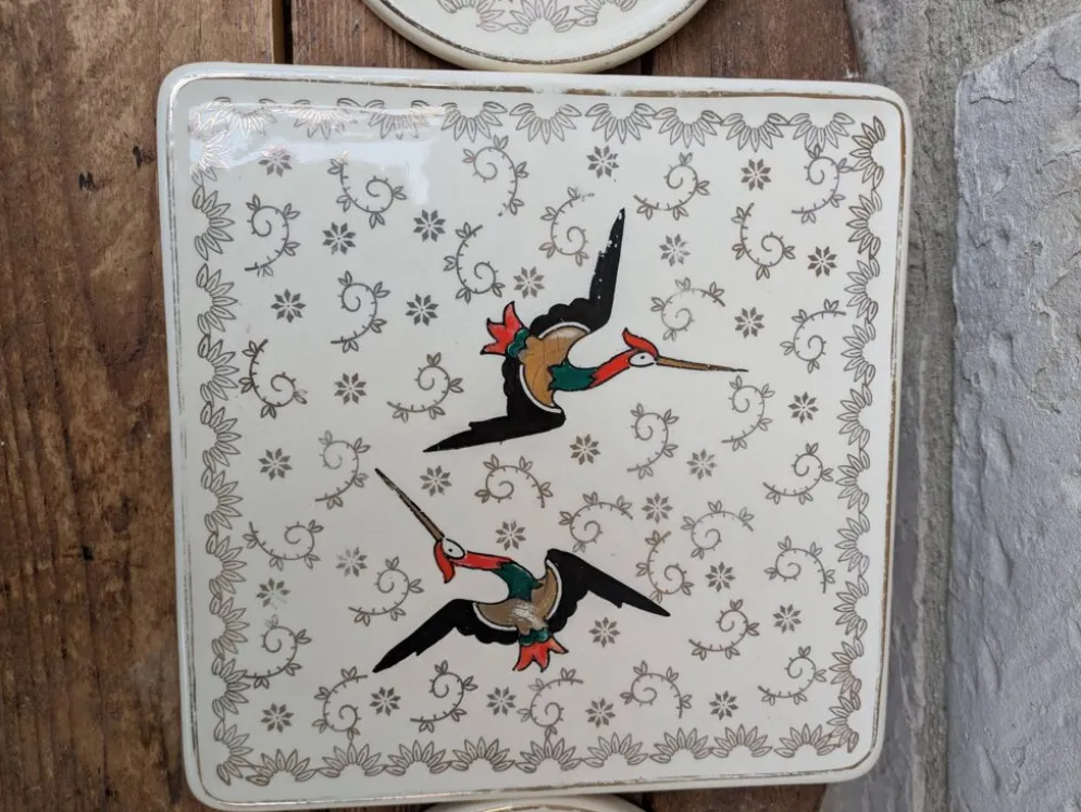 Dessous de plat et 2 dessous de bouteille Longwy modèle Chypre