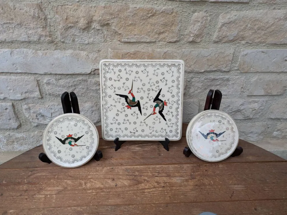 Dessous de plat et 2 dessous de bouteille Longwy modèle Chypre