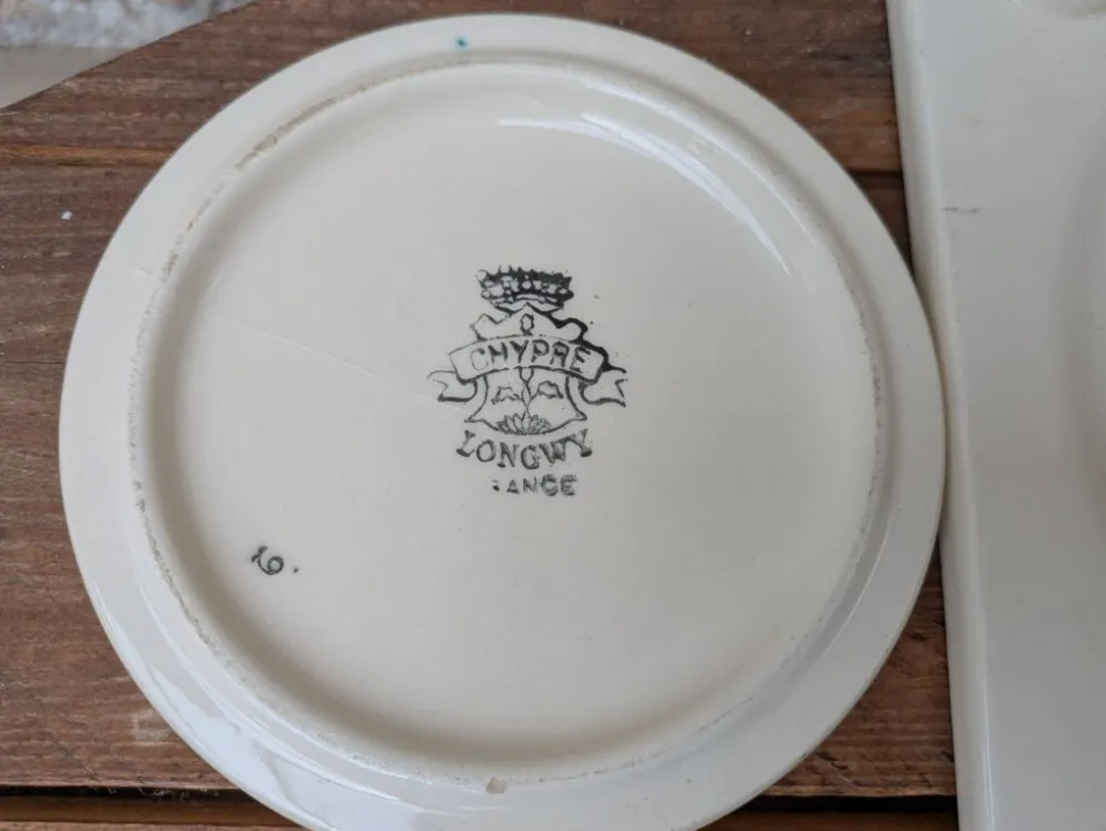 Dessous de plat et 2 dessous de bouteille Longwy modèle Chypre