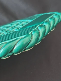 Dessous de plat et 2 dessous de bouteille en céramique vernissée verte, Vallauris