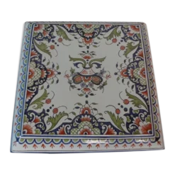 Dessous de plat faience rouen peint a la main decor floral