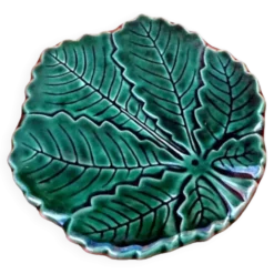 Dessous de plat feuille de vigne céramique émaillée années 1960