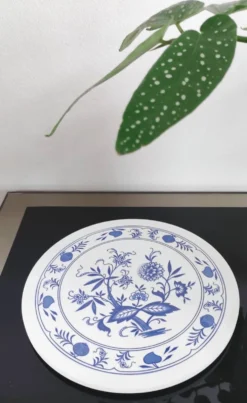 Dessous de plat rond vintage motif floral bleu - Années 70
