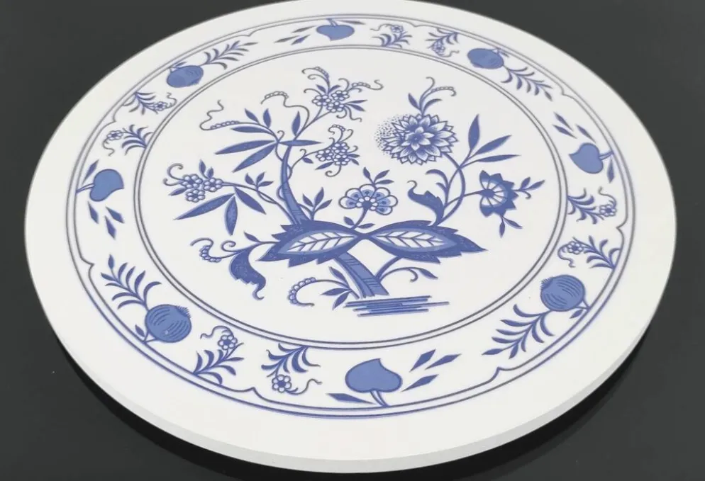 Dessous de plat rond vintage motif floral bleu - Années 70