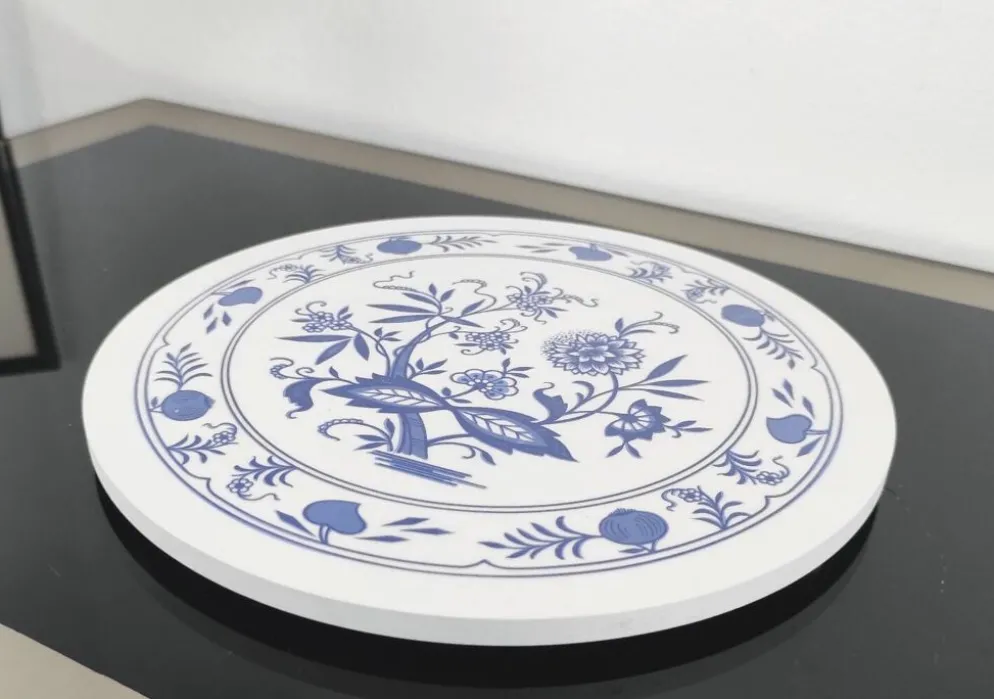 Dessous de plat rond vintage motif floral bleu - Années 70