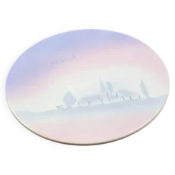 Dessous de plat Salins – décor pastel paysage de village – rare modèle vintage années 50