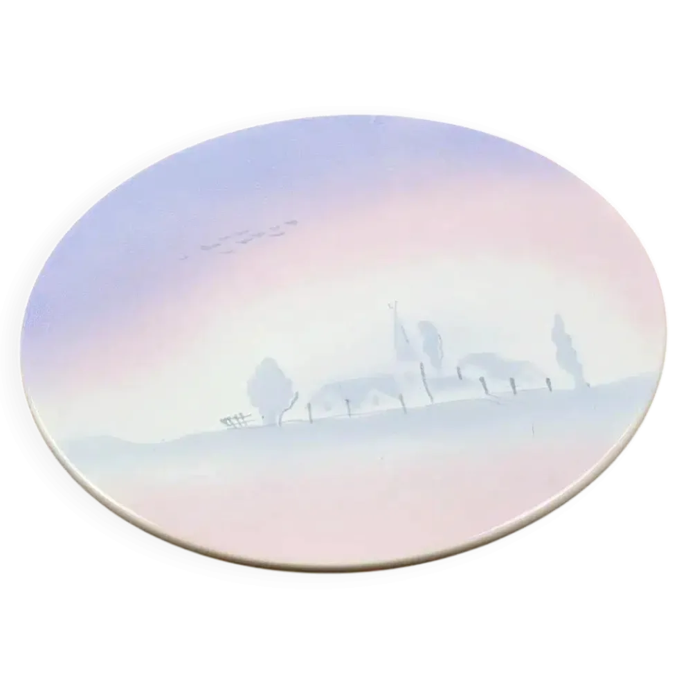 Dessous de plat Salins – décor pastel paysage de village – rare modèle vintage années 50