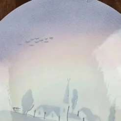 Dessous de plat Salins – décor pastel paysage de village – rare modèle vintage années 50