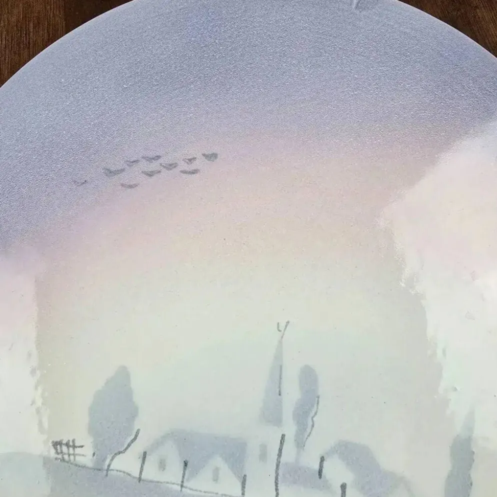 Dessous de plat Salins – décor pastel paysage de village – rare modèle vintage années 50