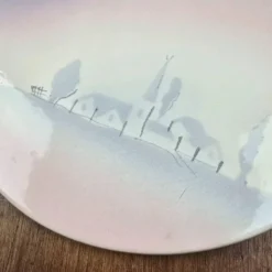 Dessous de plat Salins – décor pastel paysage de village – rare modèle vintage années 50