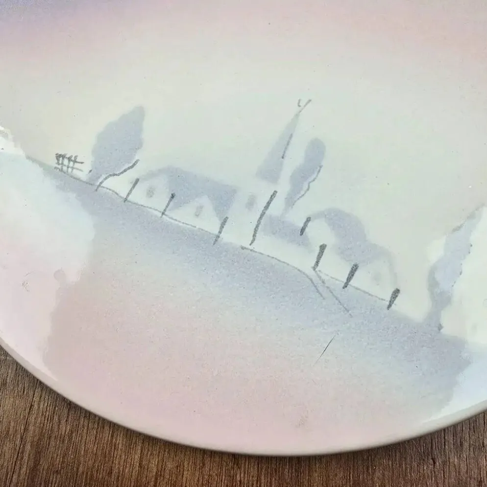 Dessous de plat Salins – décor pastel paysage de village – rare modèle vintage années 50