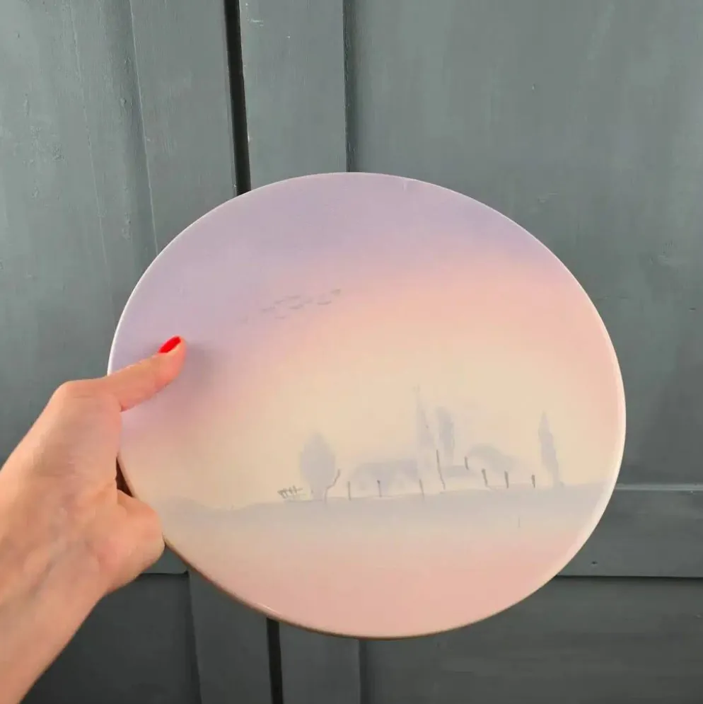 Dessous de plat Salins – décor pastel paysage de village – rare modèle vintage années 50
