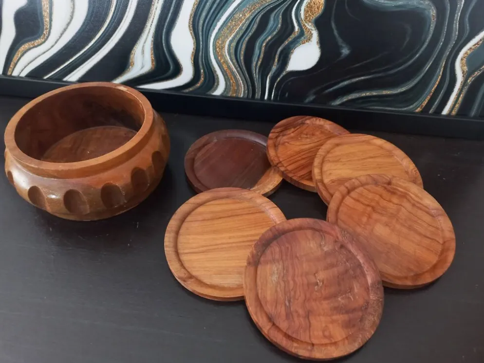 Dessous de verres en bois avec supports vintage