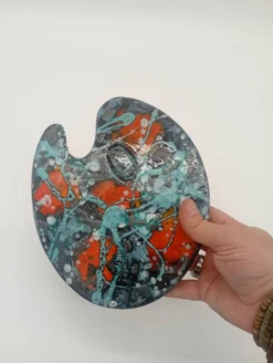 Dessous plat bouteille plateau palette de peintre céramique multicolore pop