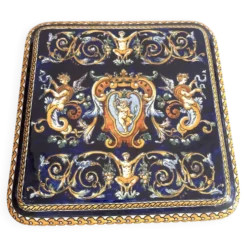 Dessous Plat Faïence Gien Modèle Renaissance Ange Angelot Putti Bleu Cobalt