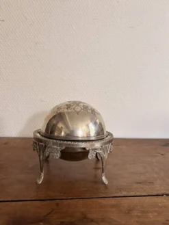 Dôme Service Caviar Beurrier Cloche Métal Argenté Anglais Made England