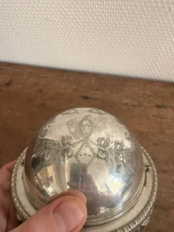 Dôme Service Caviar Beurrier Cloche Métal Argenté Anglais Made England