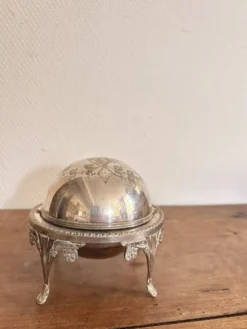 Dôme Service Caviar Beurrier Cloche Métal Argenté Anglais Made England