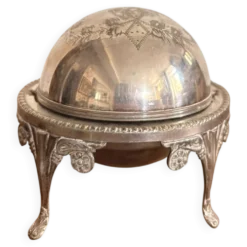 Dôme Service Caviar Beurrier Cloche Métal Argenté Anglais Made England