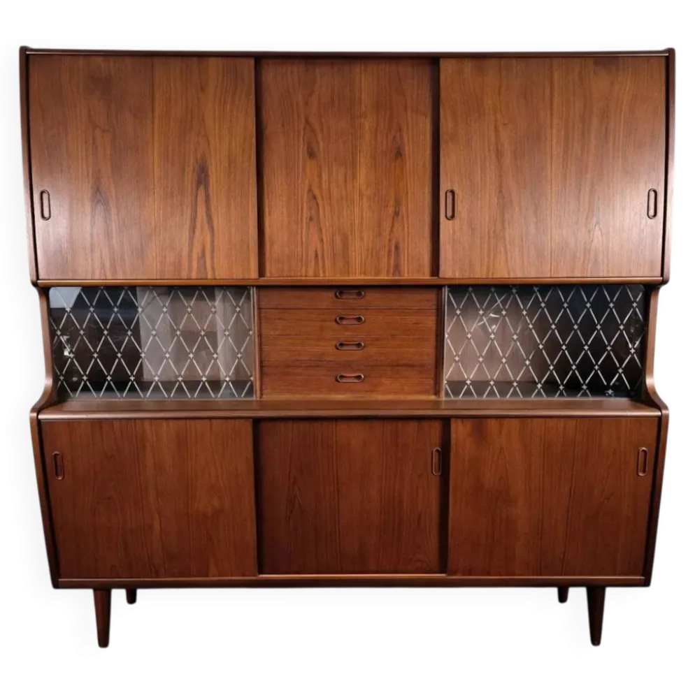 Double enfilade bar en teck par Poul M. Jessen pour PMJ Viby, Danemark, 1950.