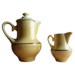 Duo cafetière et pot à lait vintage en faïence de Gien - Modèle Socoa