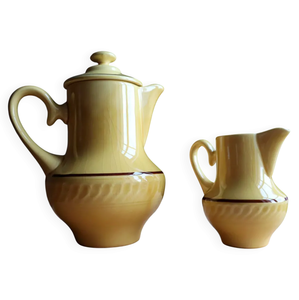 Duo cafetière et pot à lait vintage en faïence de Gien - Modèle Socoa