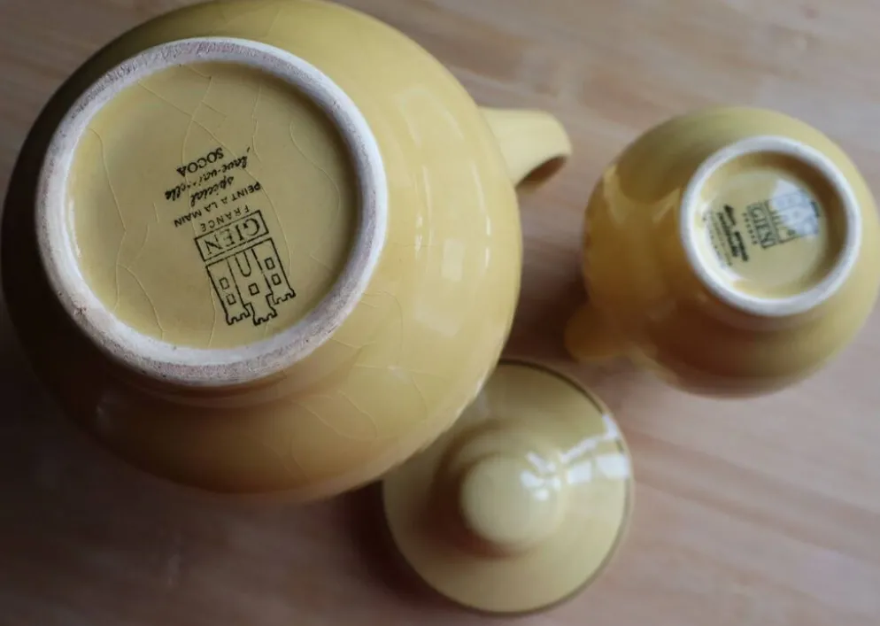 Duo cafetière et pot à lait vintage en faïence de Gien - Modèle Socoa