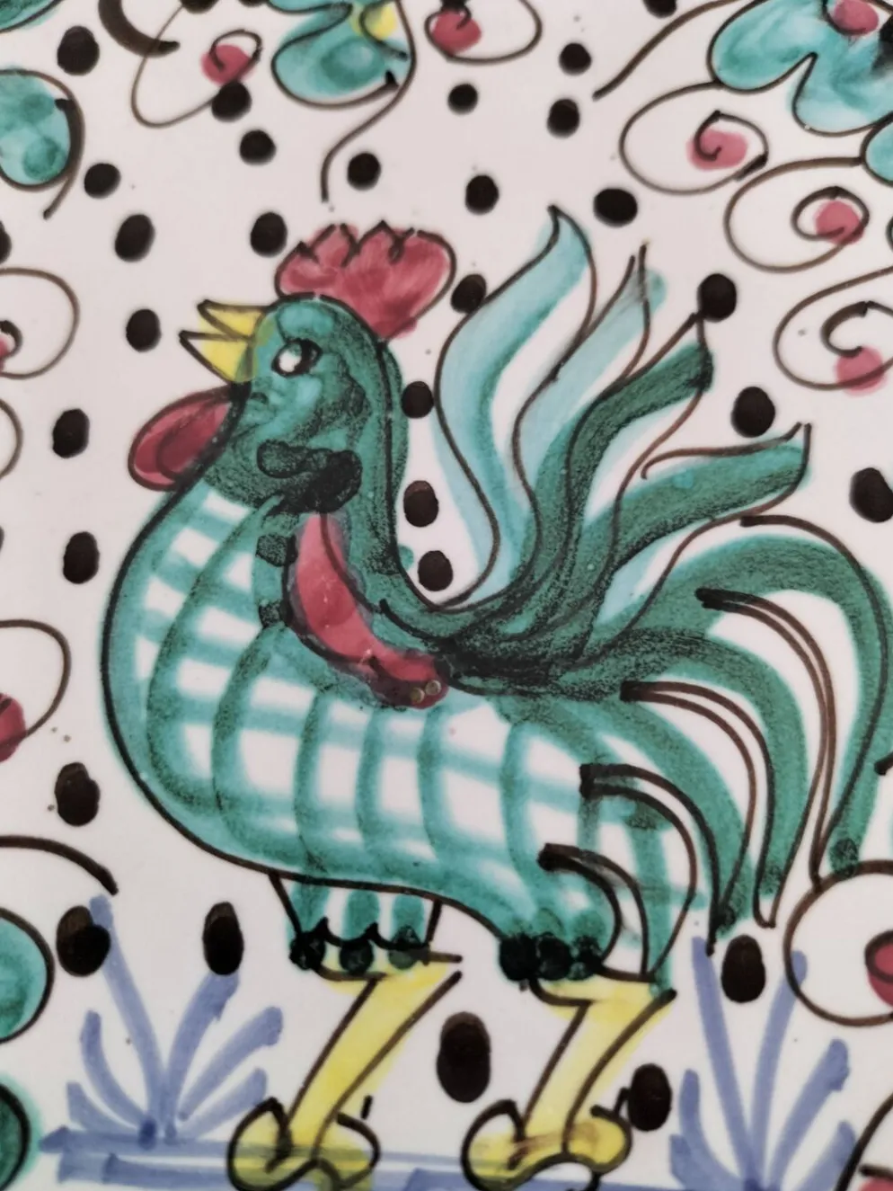 Duo d’assiettes Deruta Etrusca coq vert majolique italienne