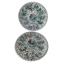 Duo d’assiettes Deruta Etrusca coq vert majolique italienne