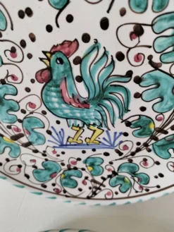 Duo d’assiettes Deruta Etrusca coq vert majolique italienne