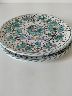 Duo d’assiettes Deruta Etrusca coq vert majolique italienne