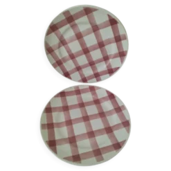 Duo d’assiettes à dessert Moulin des Loups modèle Nappe rose – années 1950