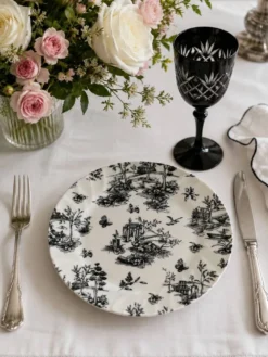 Duo d’assiettes noir et blanc façon toile de Jouy