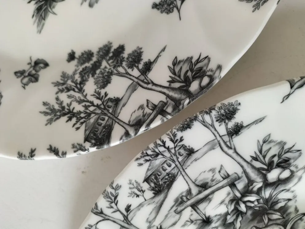 Duo d’assiettes noir et blanc façon toile de Jouy