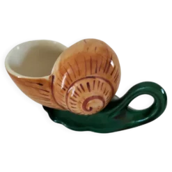 Duo de barbotines escargot et leurs coupelles feuillage – années 1950-1960