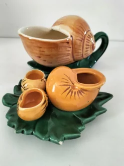 Duo de barbotines escargot et leurs coupelles feuillage – années 1950-1960