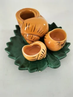 Duo de barbotines escargot et leurs coupelles feuillage – années 1950-1960